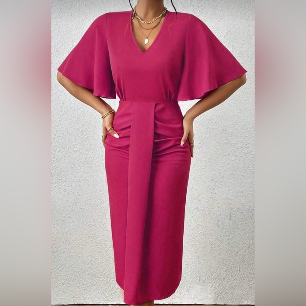 Elegant Pink Midi Dress - Picture 2 of 4